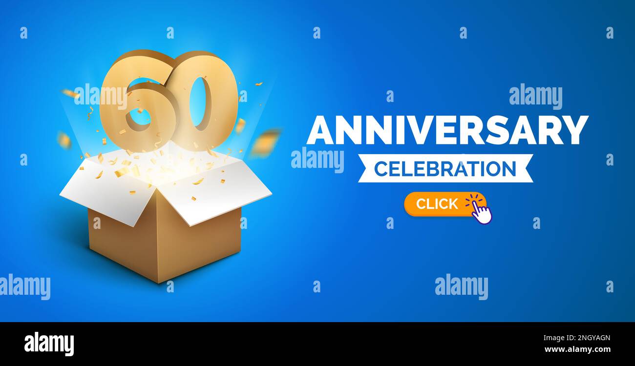 Anniversaire anniversaire anniversaire 60 ans fond doré. Happy Vector poster 60 anniversaire boîte confetti fête poster. Illustration de Vecteur