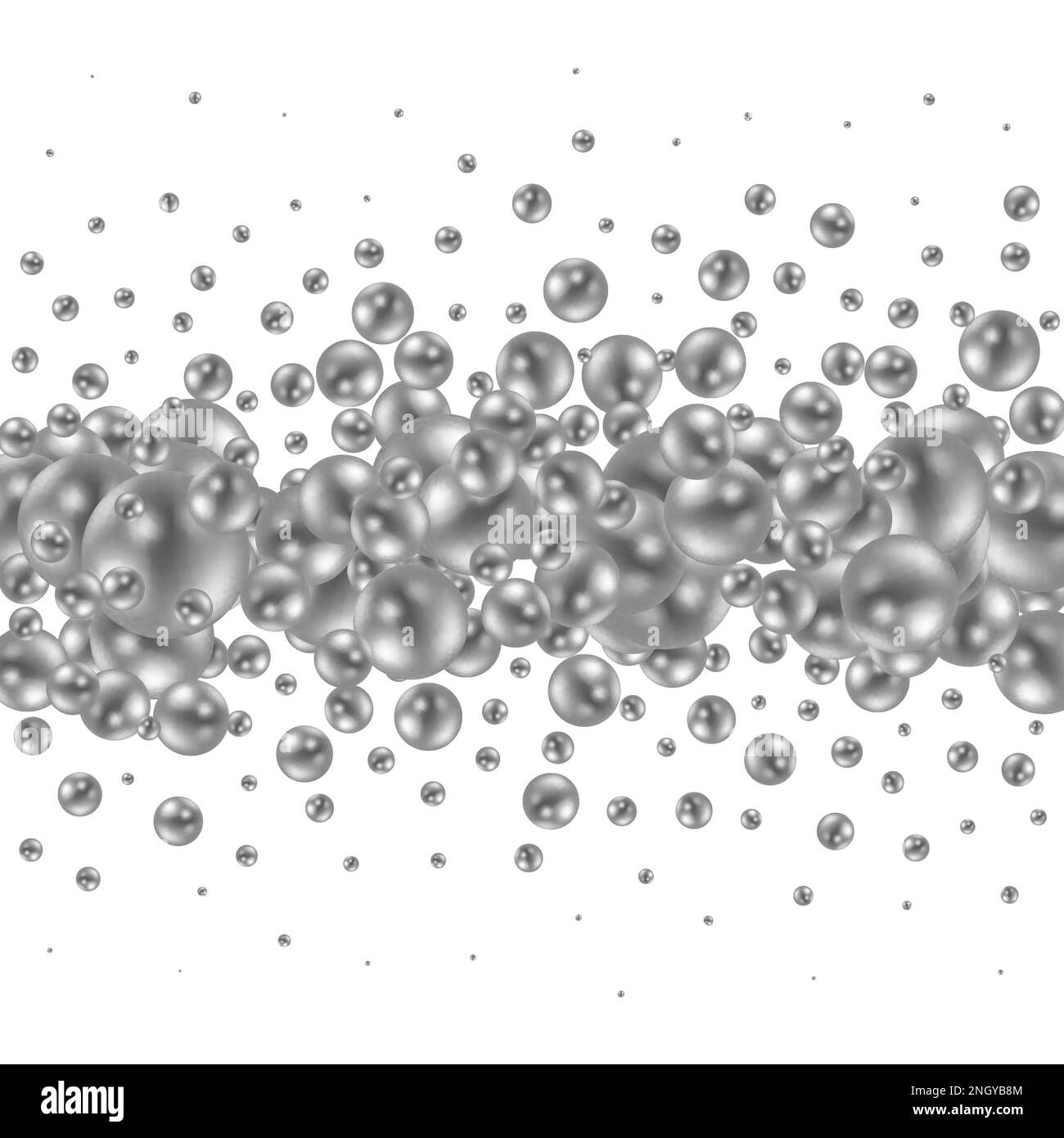 Boules brillantes argentées avec ombre. Perles. Arrière-plan graphique abstrait. Banque D'Images