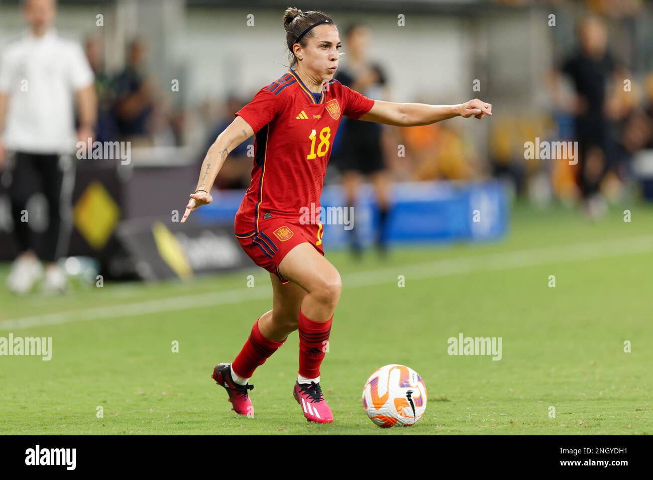 Sydney, Australie. 19th févr. 2023. Cardona de Miguel d'Espagne contrôle le ballon pendant le match de la coupe des nations 2023 entre Matilda australien et l'Espagne au stade CommBank sur 19 février 2023 à Sydney, Australie Credit: IIO IMAGES/Alamy Live News Banque D'Images