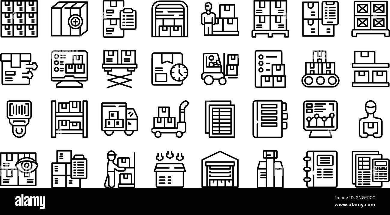 Les icônes du gestionnaire de stockage définissent le vecteur de contour. Bois de travail. Inventaire de la maison Illustration de Vecteur