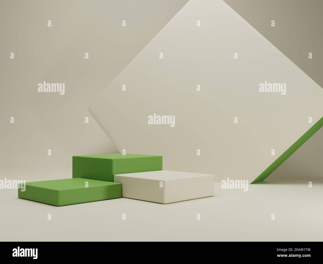 3D socle rectangulaire ou podium vert blanc minimal pour présentation de produits avec panneau carré. 3D maquette Banque D'Images