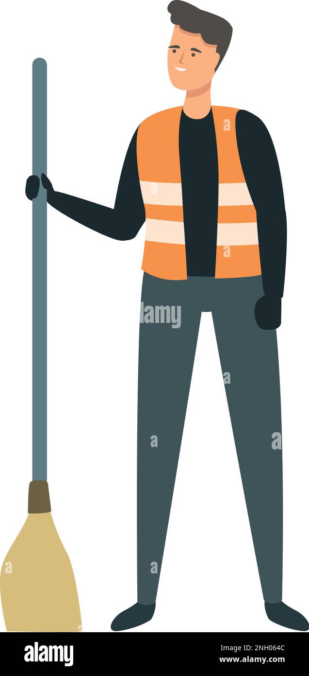 Homme Street Cleaner icône vecteur de dessin animé. Employé responsable des déchets. Décharge de déchets Illustration de Vecteur