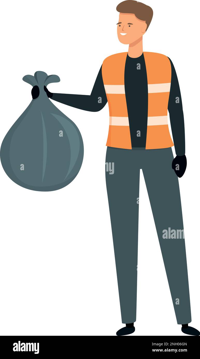 Homme Street Cleaner avec sac icône dessin animé vecteur. Employé responsable des déchets. Ville travail Illustration de Vecteur