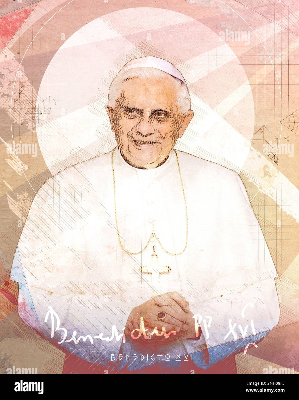 Illustration artistique de Joseph Ratzinger, Benedictus XVI Banque D'Images