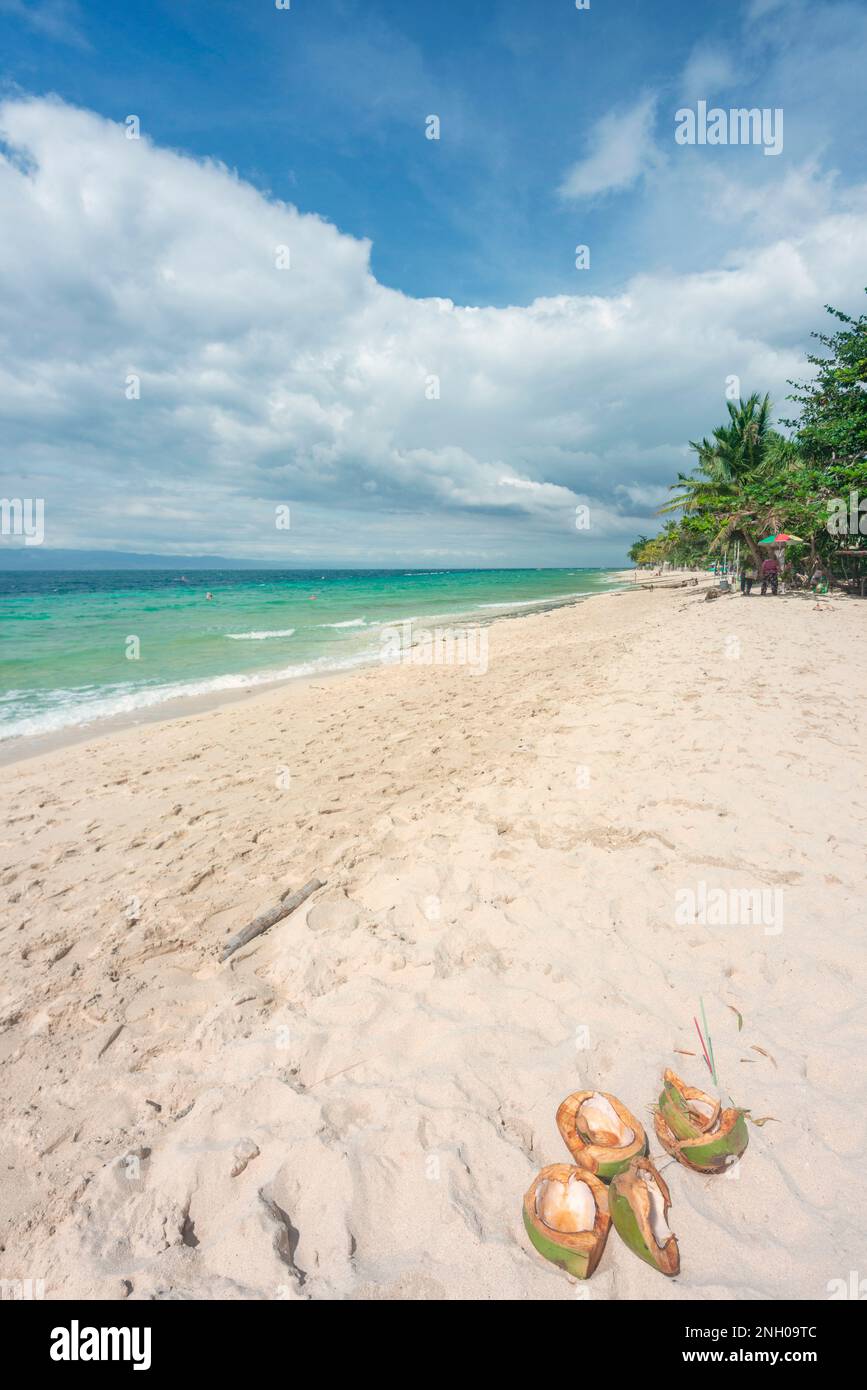 Magnifique sable fin et blanc de la plage tropicale paradisiaque et de la destination du voyageur, à l'extrémité sud-ouest de Cebu. Station populaire pour la plongée et Banque D'Images