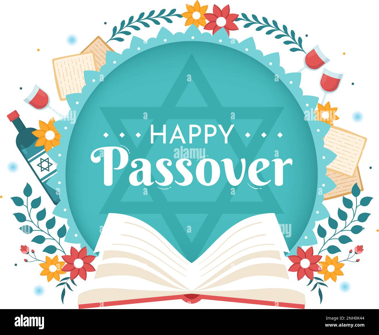 Happy Passover Illustration avec vin, Matzah et Pesach Jewish Holiday pour Web Banner ou Landing page dans Flat Cartoon modèles dessinés à la main Illustration de Vecteur