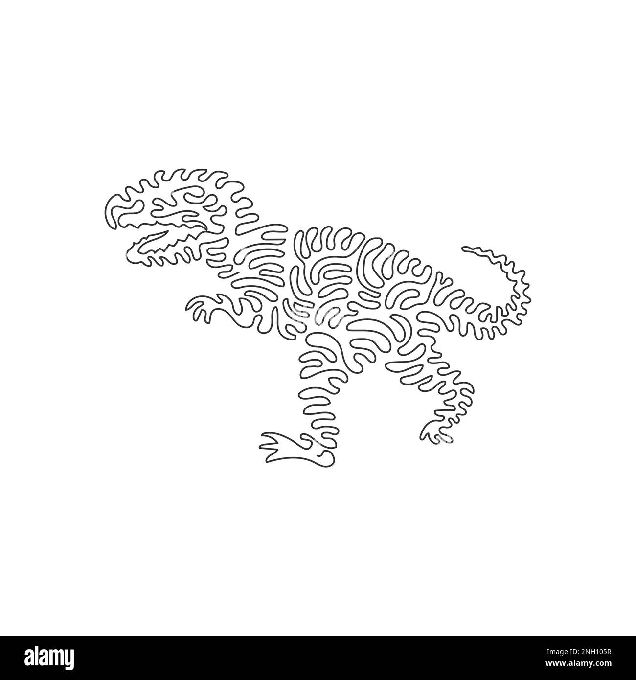 Courbe continue dessin d'une ligne de roi dinosaures art abstrait Illustration d'un vecteur de contour modifiable sur une seule ligne d'un grand dinosaure théropode Illustration de Vecteur