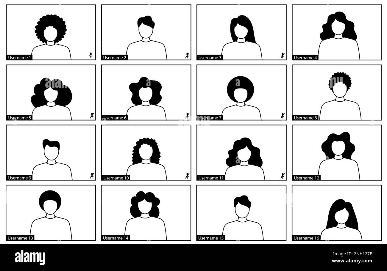 Modèle d'écran de l'application de visioconférence et de réunion. Douze utilisateurs Illustration de Vecteur