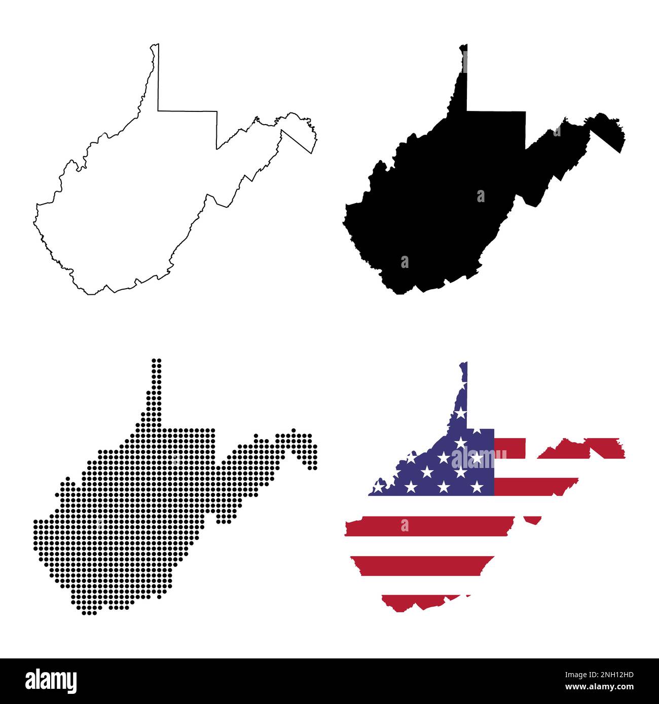 Ensemble de forme de carte de Virginie-Occidentale, etats-unis d'amérique. Illustration vectorielle de symbole d'icône de concept plat . Illustration de Vecteur