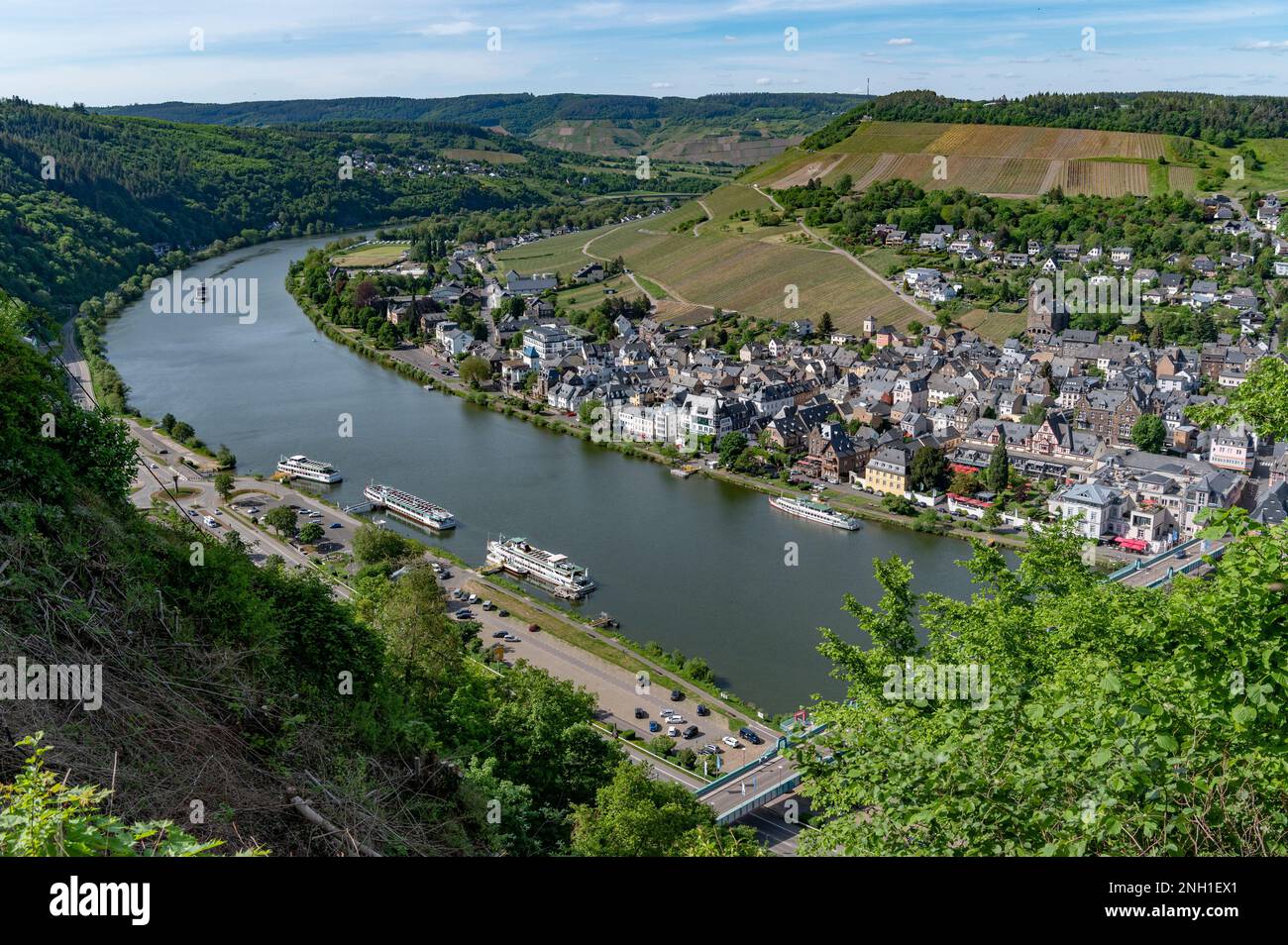 Traben-Trarbach vu du château de Grevenburg, Allemagne Banque D'Images