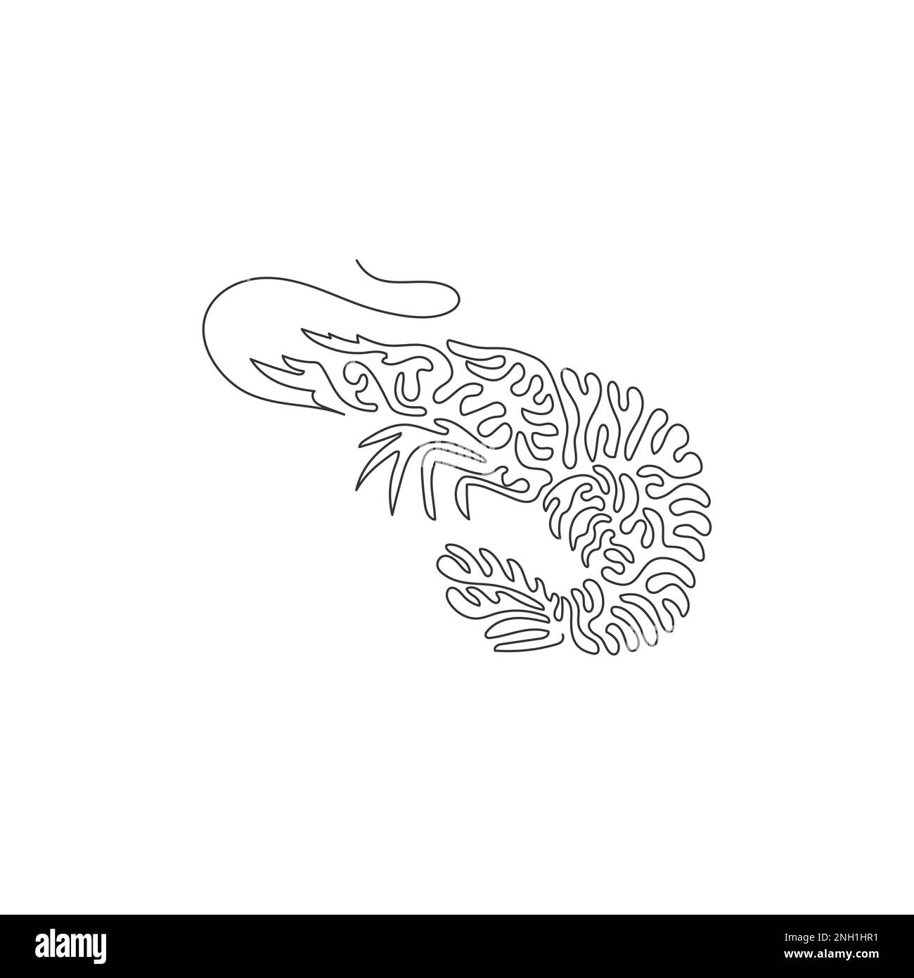 Simple tourbillon ligne continue dessin de belles crevettes. Dessin de ligne continue dessin vectoriel style d'illustration de longue antenne de crevettes Illustration de Vecteur