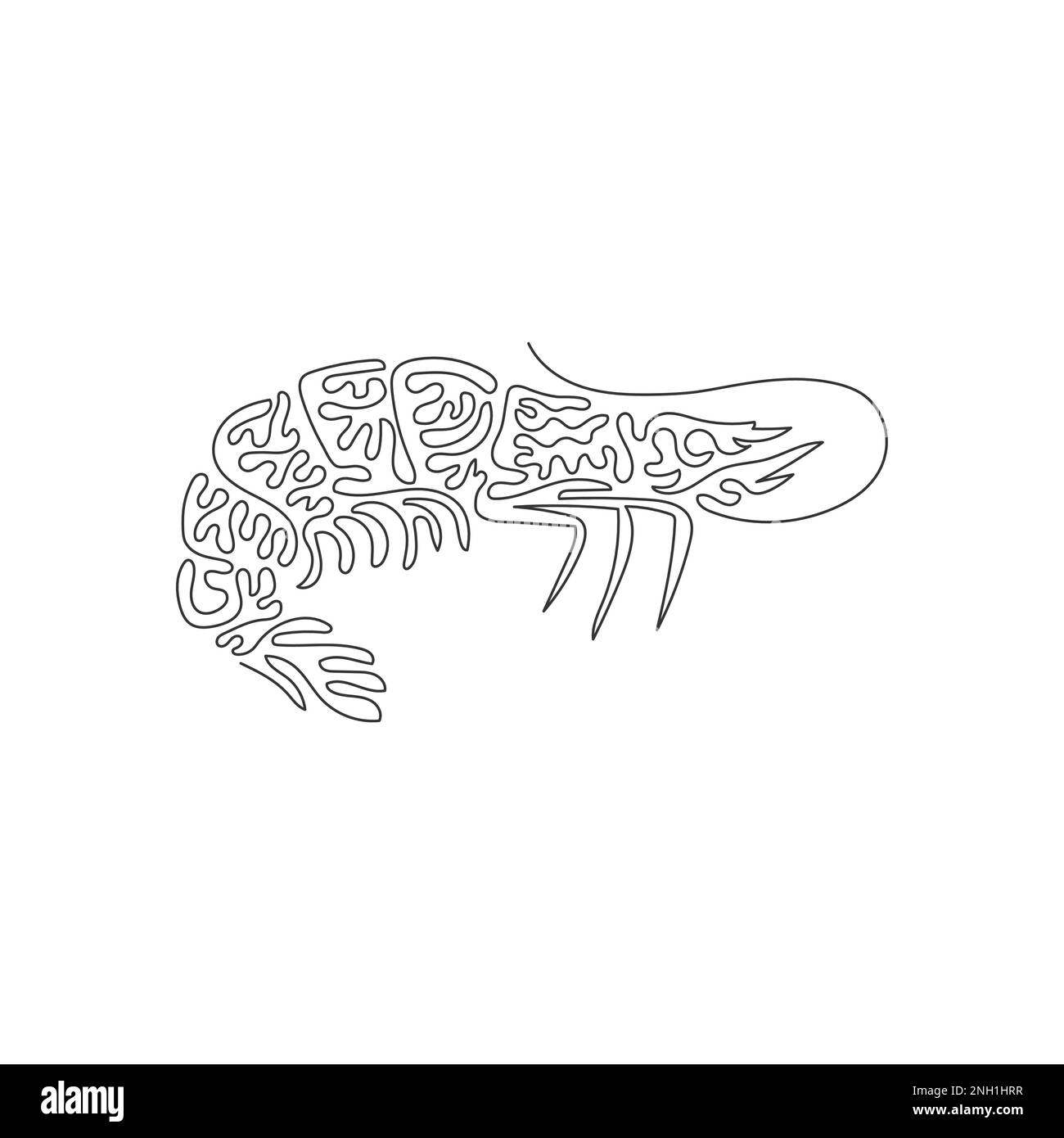Un seul dessin d'une ligne de mignons crevettes art abstrait Dessin en ligne continue dessin graphique dessin illustration vectorielle de la queue de crevette comme un ventilateur Illustration de Vecteur