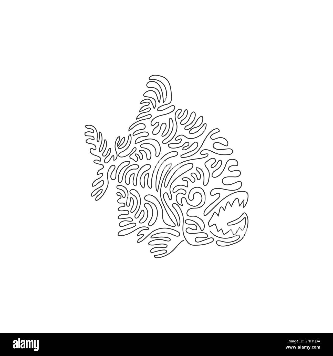 Simple curly une ligne dessin de fortes morsures piranha art abstrait Dessin en ligne continue dessin graphique dessin vectoriel illustration de piranha dent aiguisée Illustration de Vecteur