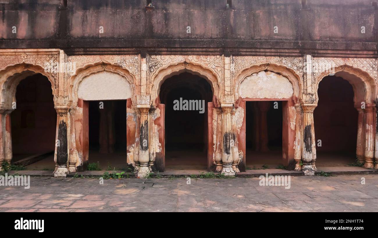 Vue intérieure de Hriday Shah Mahal, Mausahaniya, Chhatrapur, Madhya Pradesh, Inde. Banque D'Images