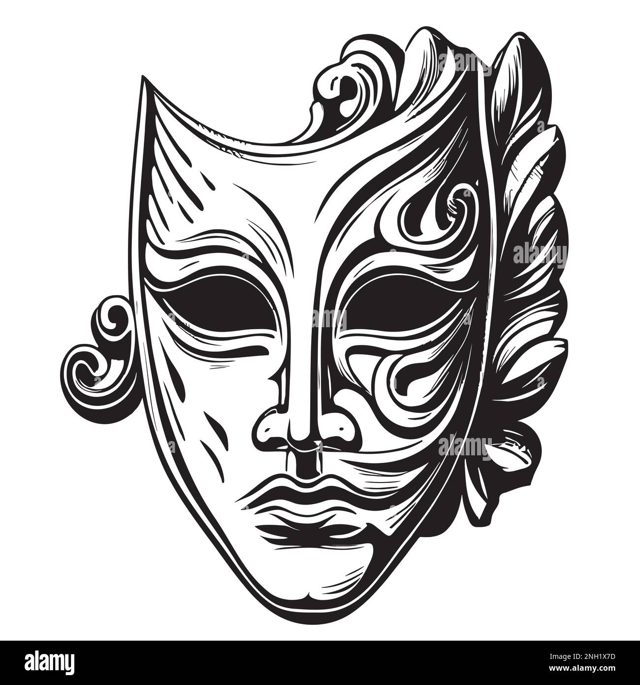 Masque de latricalmask dessin de style gravure dessiné à la main illustration vectorielle Illustration de Vecteur
