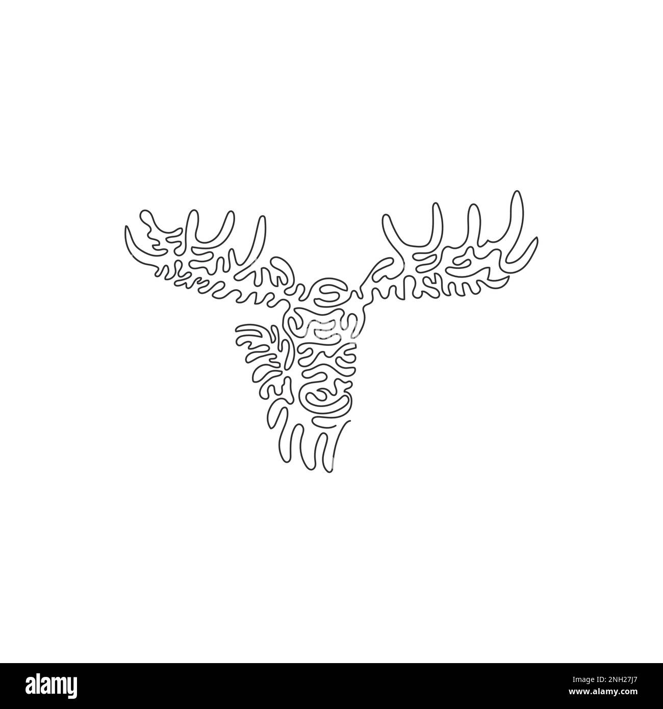 Un seul tourbillon ligne continue dessin de l'art abstrait de l'orignal mignon Dessin en ligne continue dessin vectoriel illustration de magnifiques bois d'orignal Illustration de Vecteur