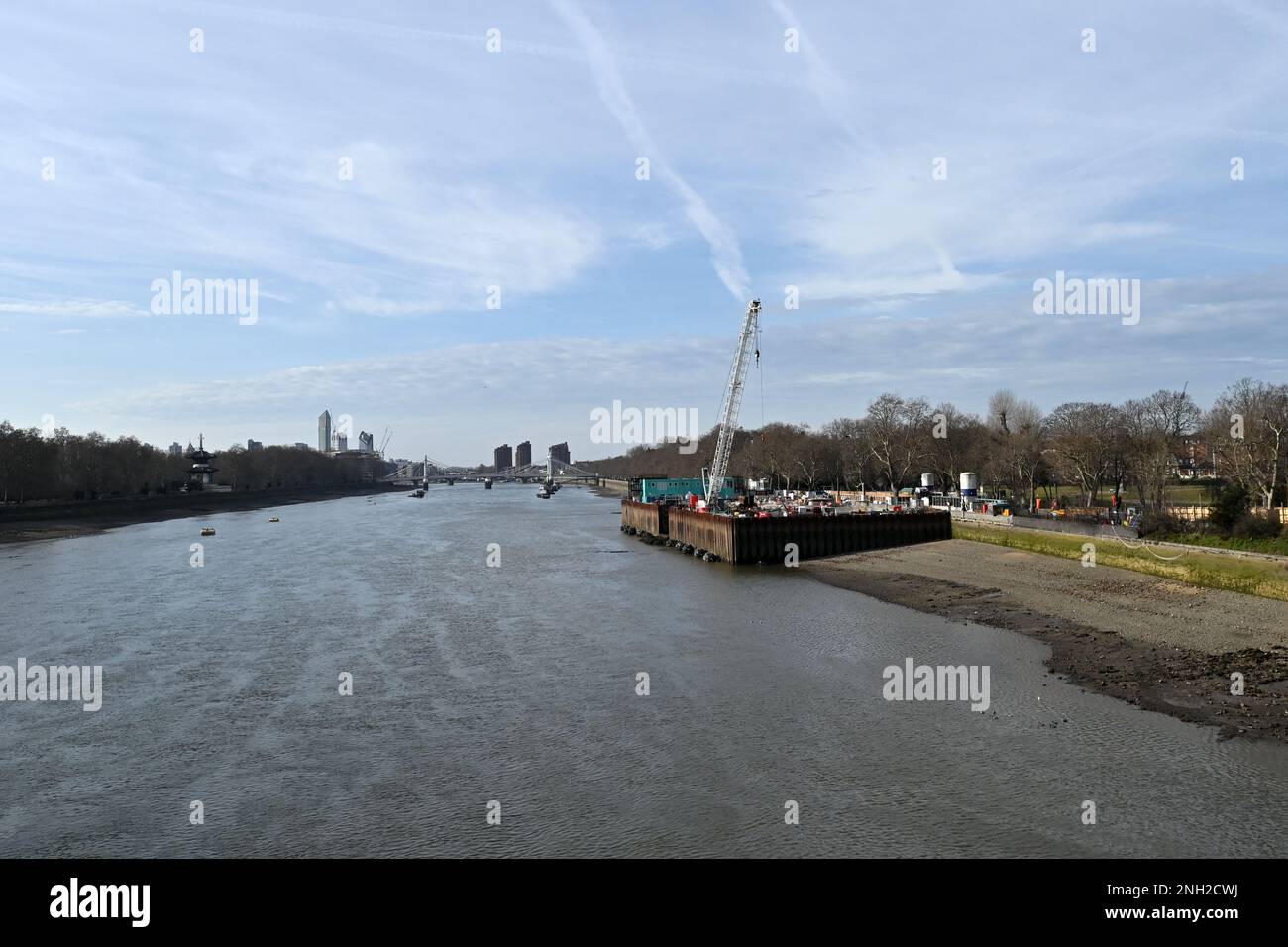 Thames Tideway Super Sewer nr Chelsea Barracks. Londres. ROYAUME-UNI. Février 2023. Banque D'Images