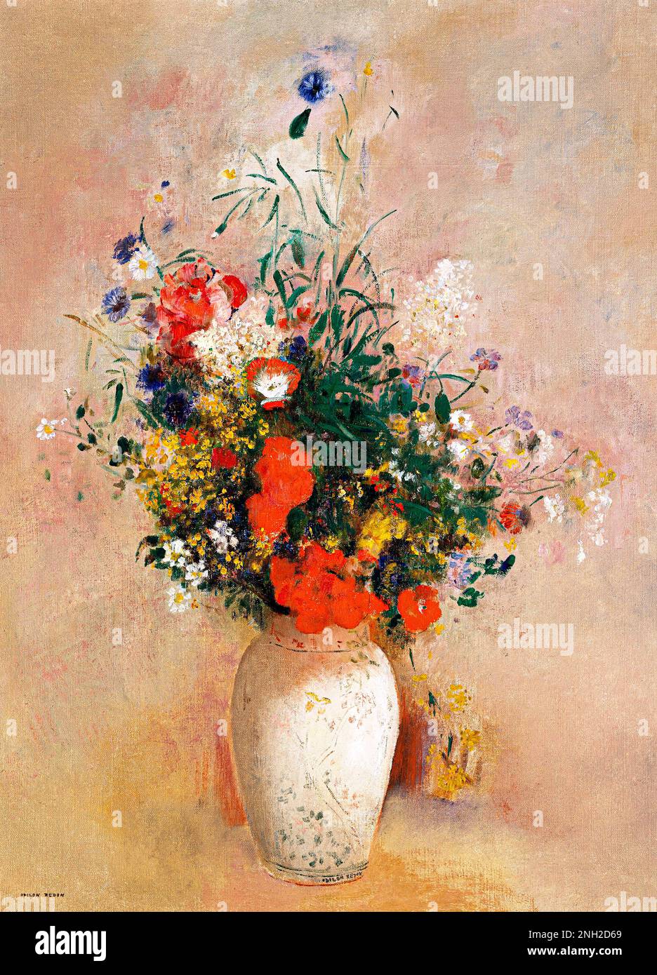 Vase de fleurs (fond rose) (1906) par Odilon Redon. Banque D'Images