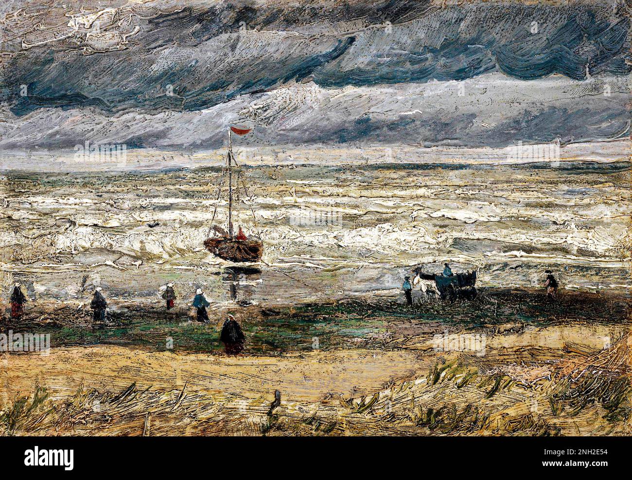 La plage de Vincent van Gogh à Scheveningen dans le temps orageux (1882) célèbre peinture. Original de Wikimedia Commons. Banque D'Images