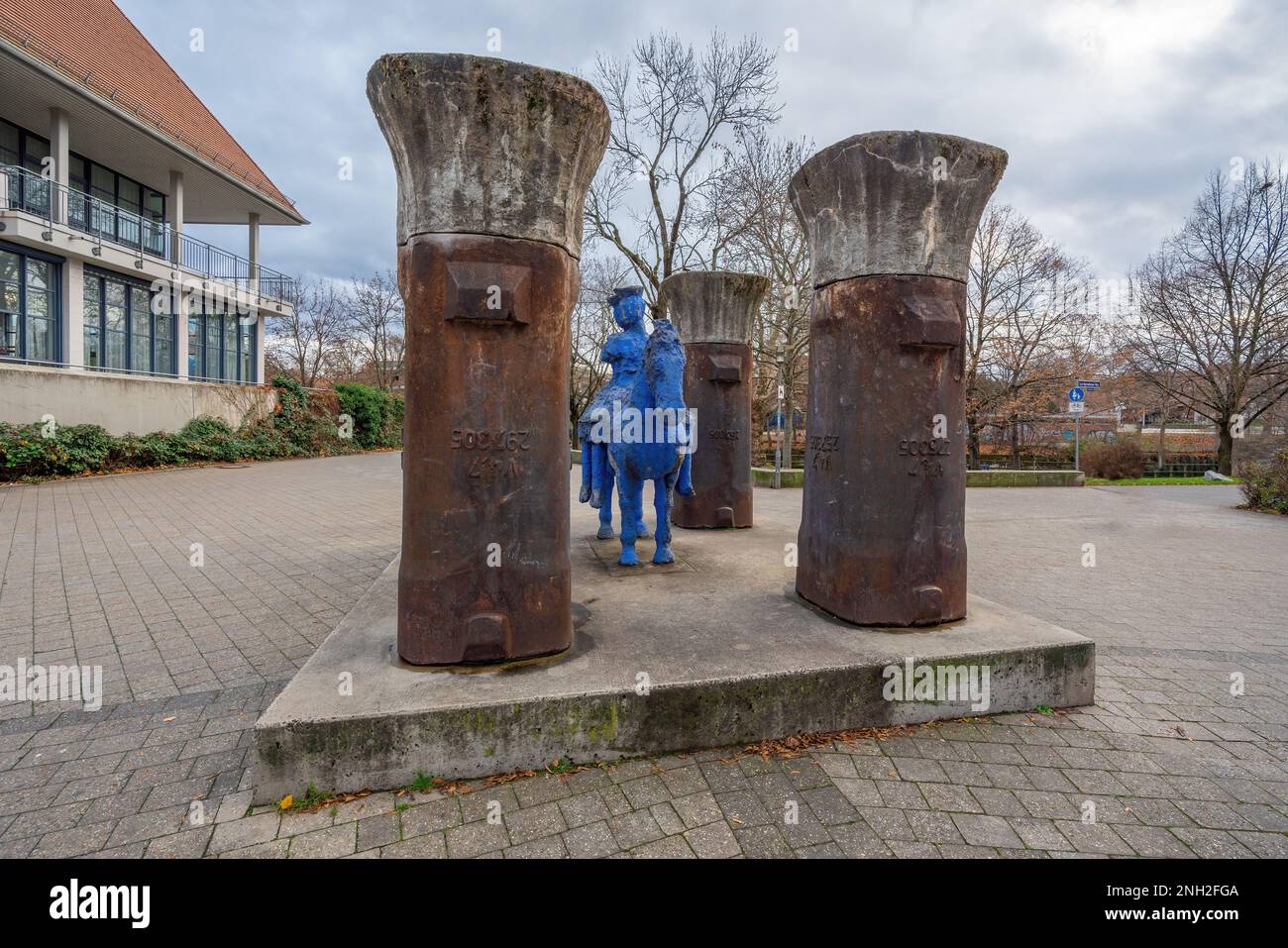 Blue Riders (Blauer Reiter) Sculpture à la place Andreij-Sacharow-Platz - Nuremberg, Bavière, Allemagne Banque D'Images