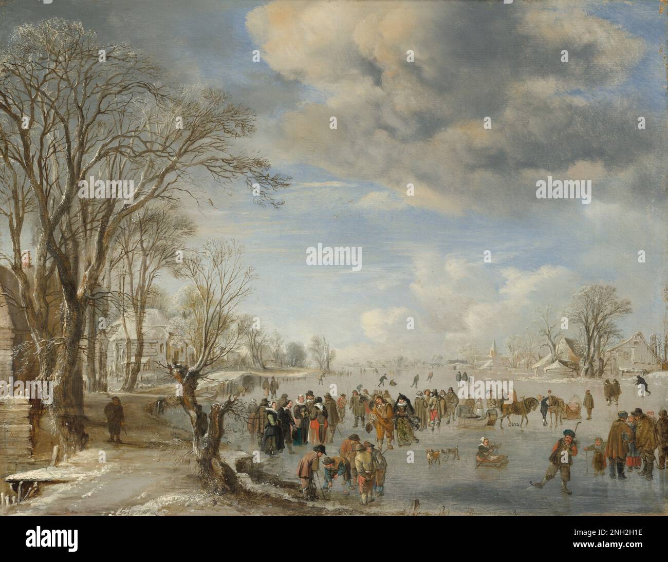 Aert van der Neer hiver aux pays-Bas : scène de patinage 1645 Banque D'Images