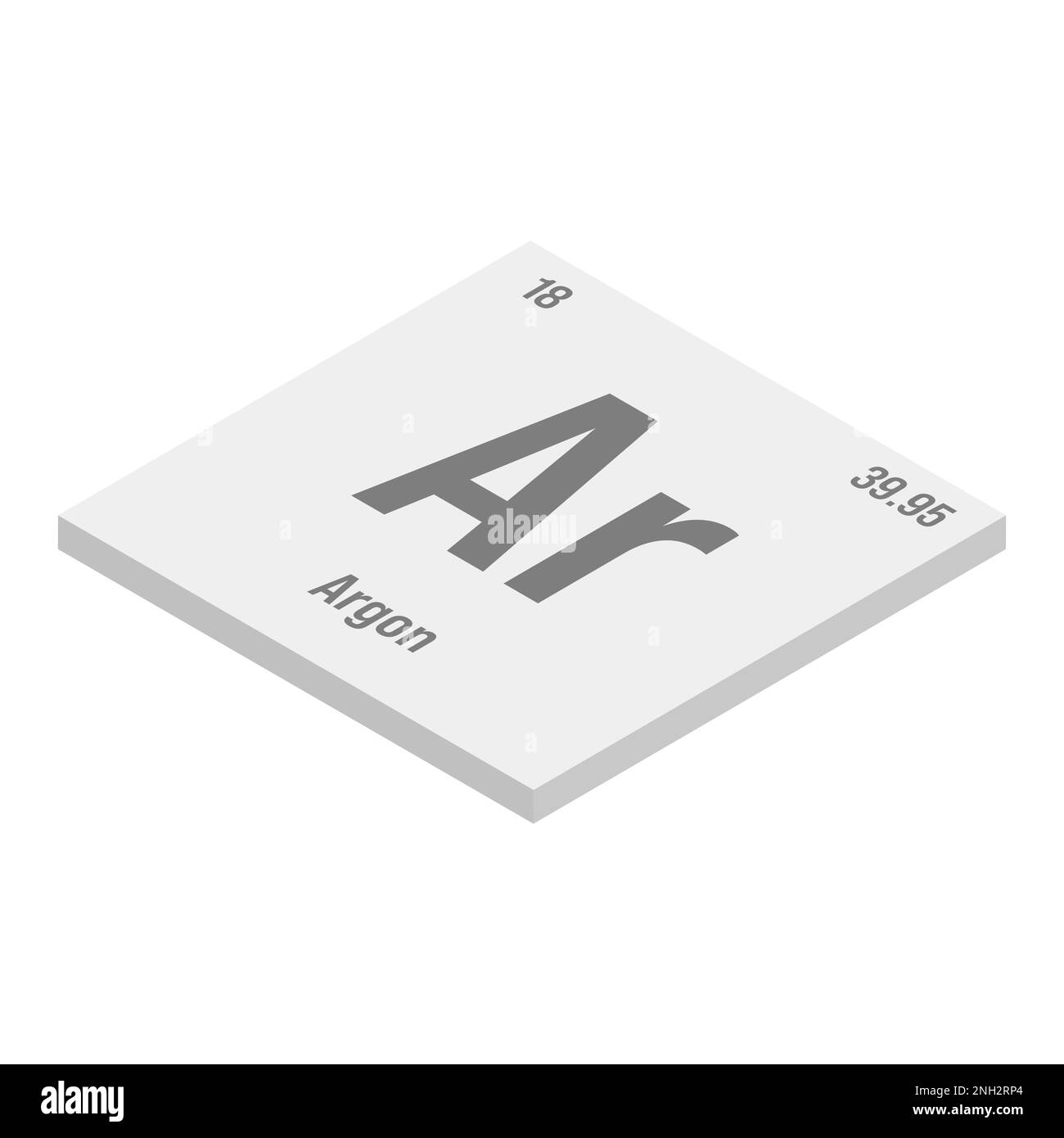 Argon, AR, gris 3D illustration isométrique de l'élément de table périodique avec nom, symbole, numéro atomique et poids. Gaz inerte couramment utilisé dans le soudage et comme atmosphère protectrice pour certains processus industriels. Illustration de Vecteur