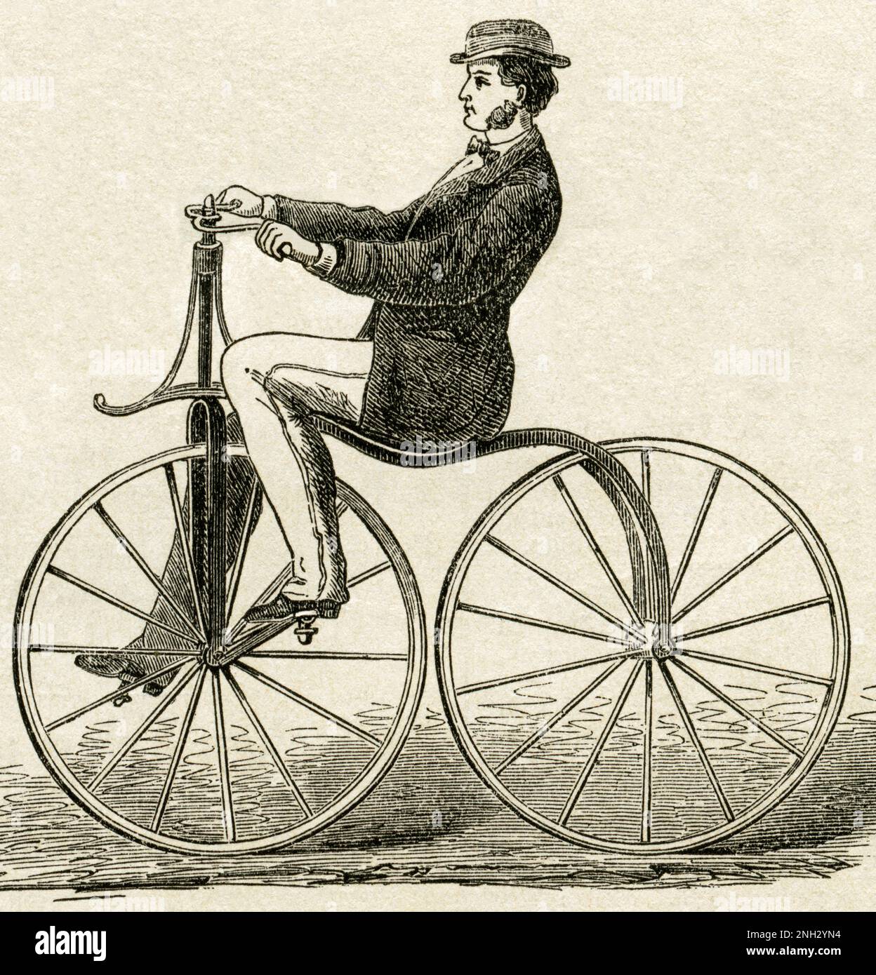 Velociede de Hanton, Fahrradfahrer, Darstellung aus : Ilustrirte Zeitung, n° 1319, 10. Oktober 1868. / Velociede de Hanton, cycliste, illustration de : Ilustrirte Zeitung, n° 1319, 10. 10. 1868. Banque D'Images