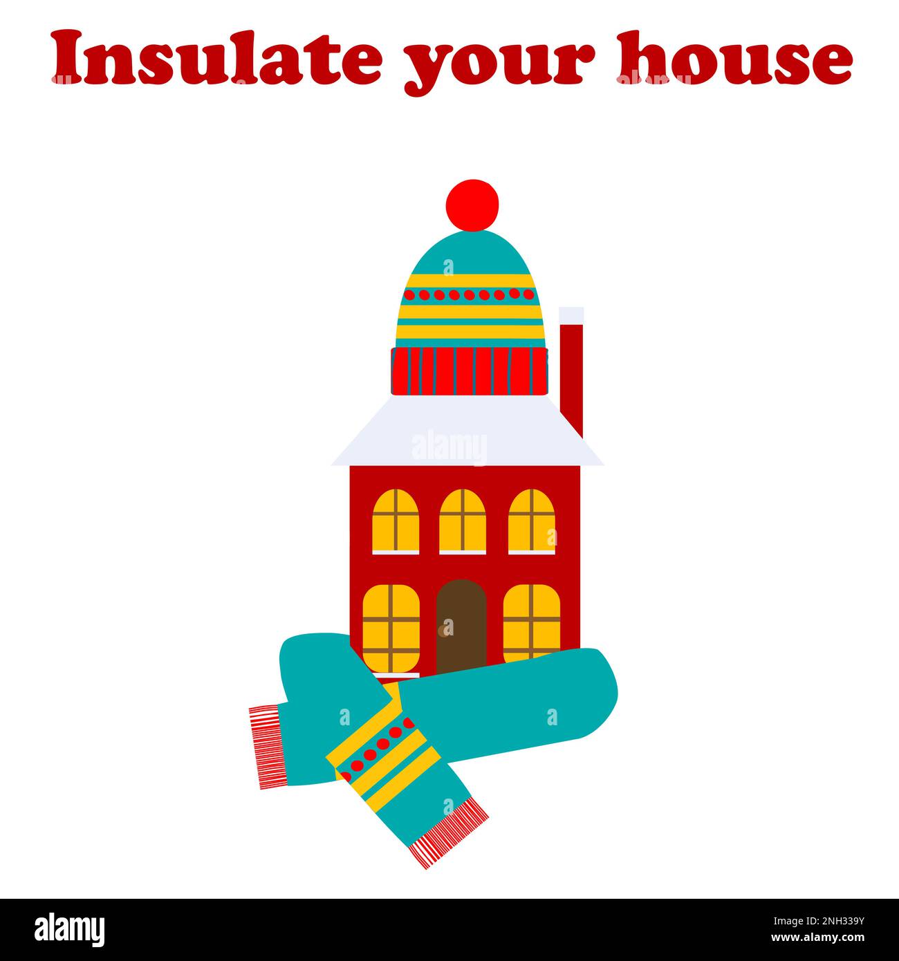 Concept ISOLER VOTRE MAISON avec une maison qui porte un foulard et un chapeau Illustration de Vecteur