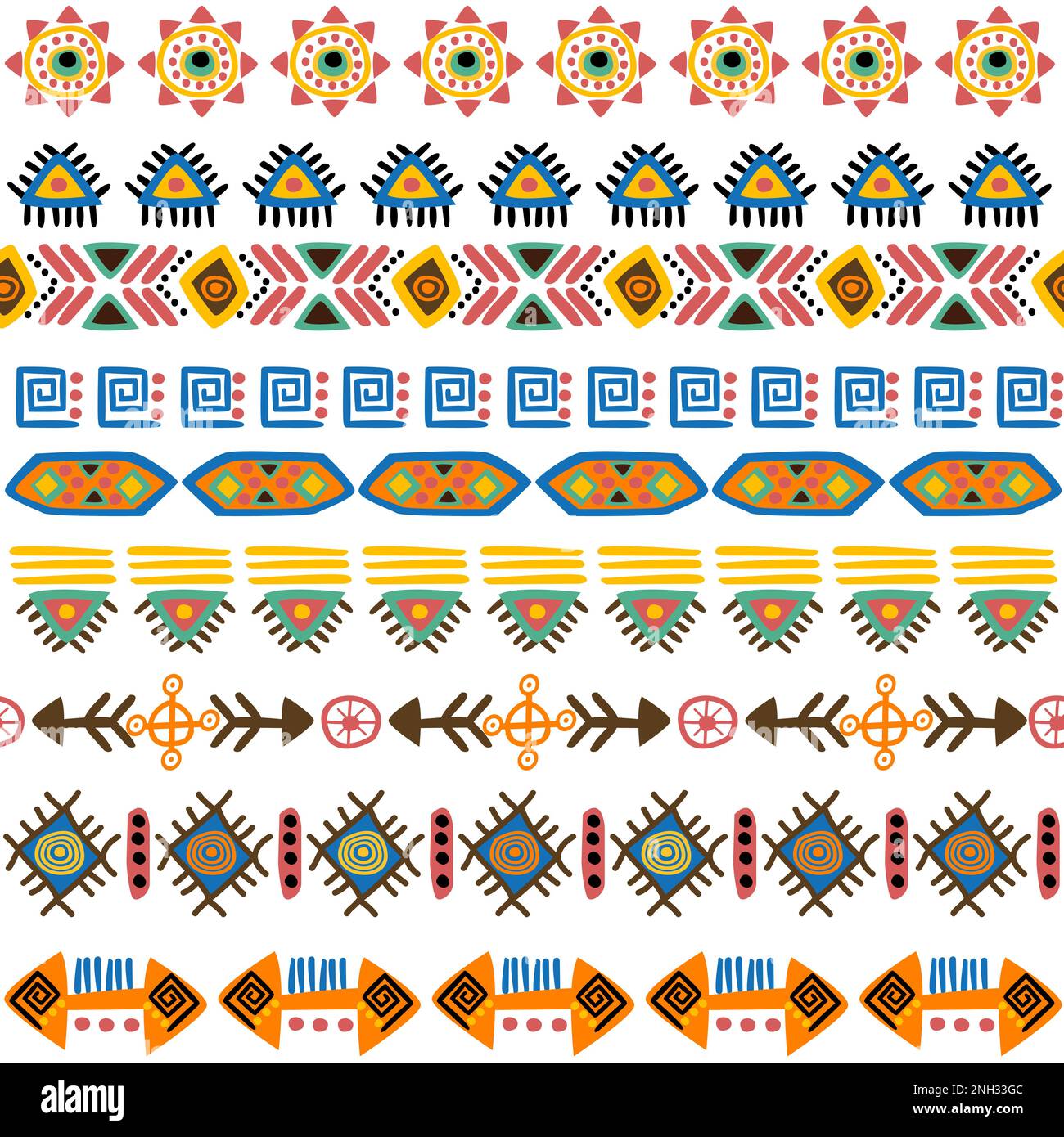 Bordures aux motifs tribaux colorés Illustration de Vecteur