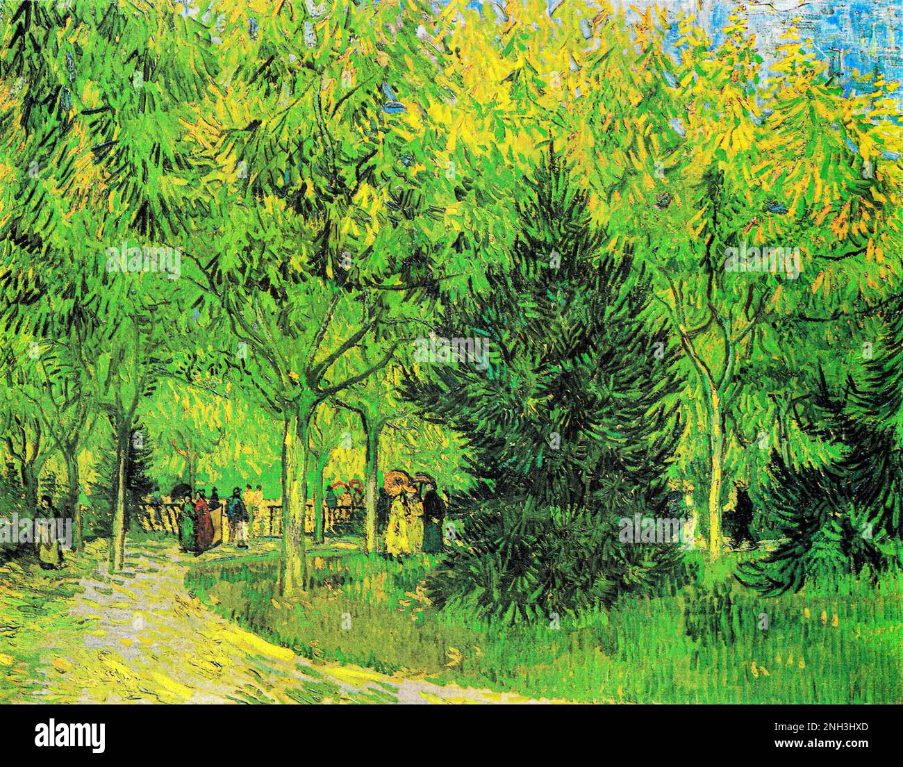 Chemin de Vincent van Gogh dans le parc d'Arles avec Walkers (1888) célèbre peinture. Original de Wikimedia Commons. Banque D'Images