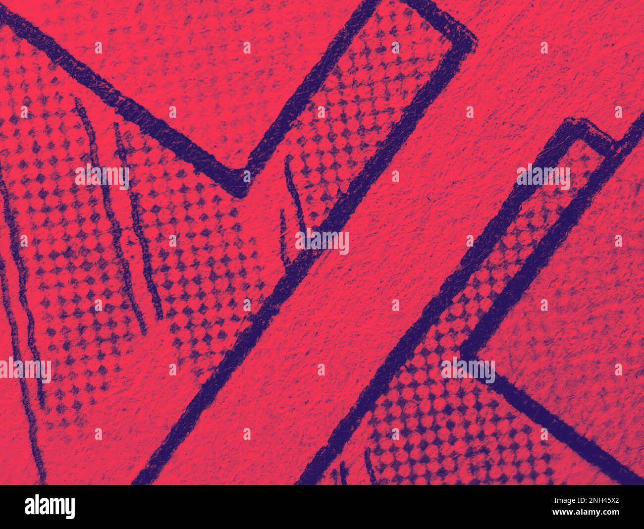Gros plan d'une ancienne page de bande dessinée avec motif d'impression par points et effet de couleur bleu-duotone rouge crée un motif d'arrière-plan abstrait Banque D'Images