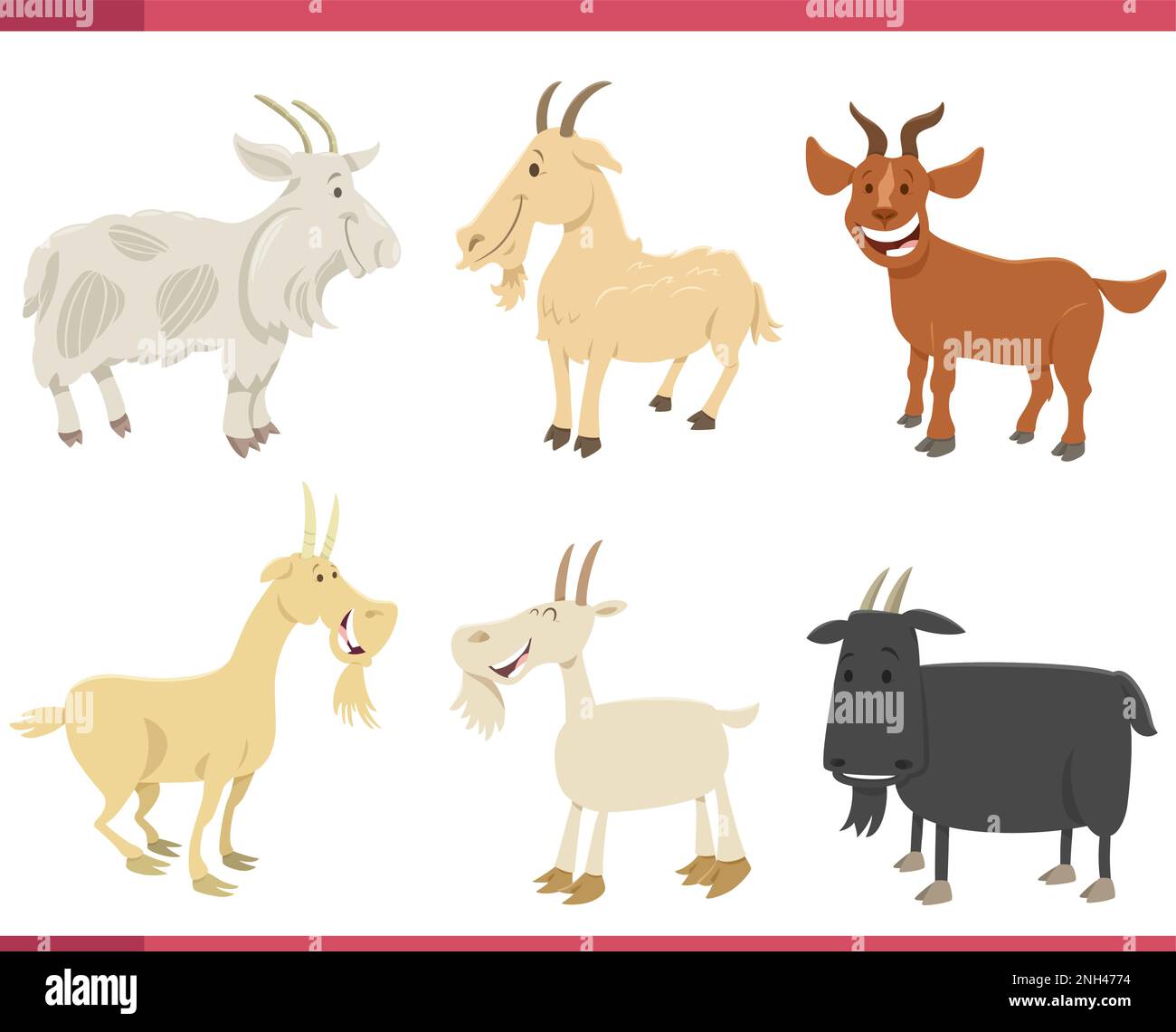 Illustration de dessins animés de chèvres heureux animaux de ferme jeux de caractères comiques Illustration de Vecteur