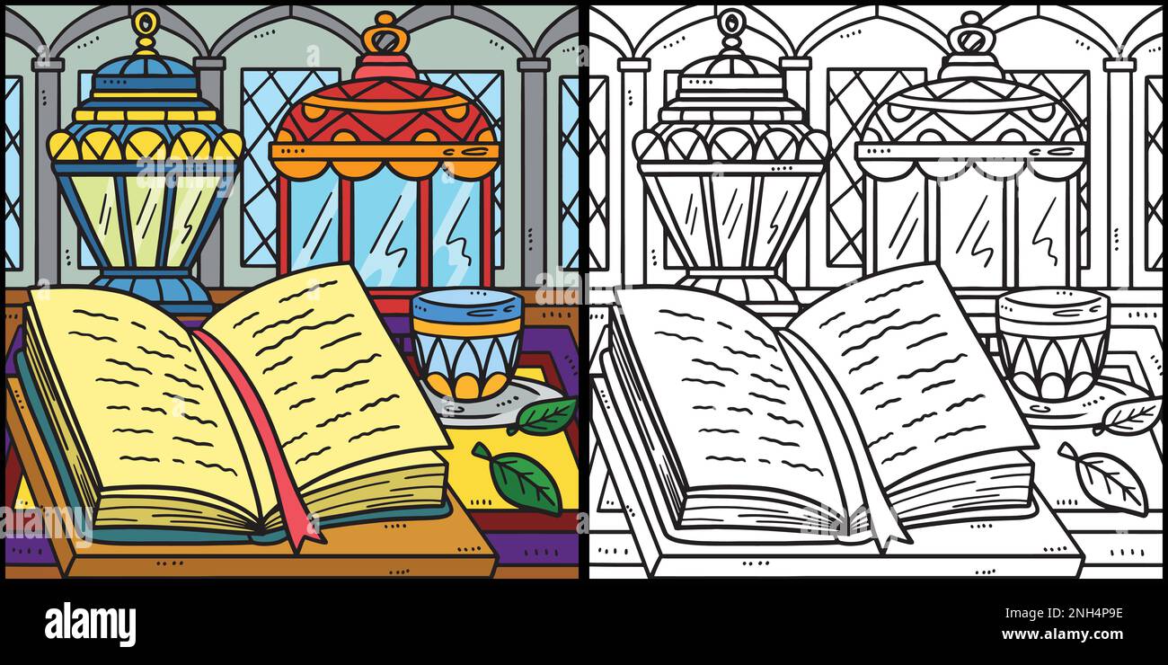 Ramadan Quran et lanternes coloriage Illustration Illustration de Vecteur