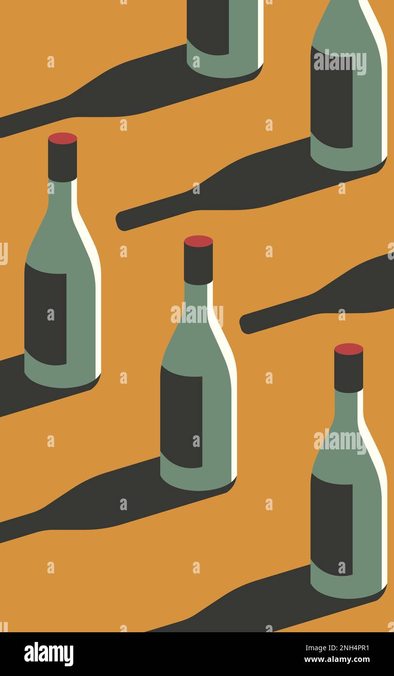 Illustration vectorielle d'un motif de bouteilles sur fond jaune de style rétro Illustration de Vecteur