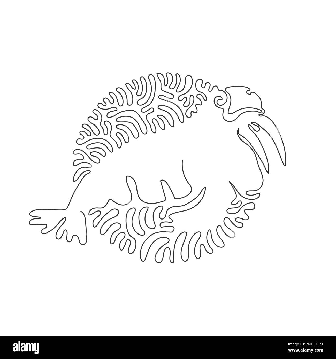 Un seul dessin d'une ligne curly de l'art abstrait de morse créepy Ligne continue dessin graphique dessin vectoriel illustration d'un grand morse pour icône, symbole Illustration de Vecteur