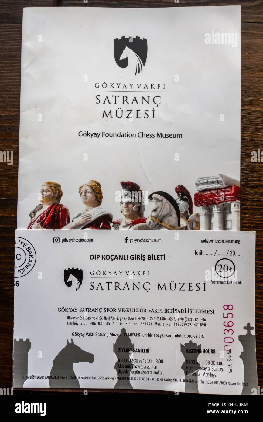 Ticket stub pour le musée des échecs d'Ankara Banque D'Images