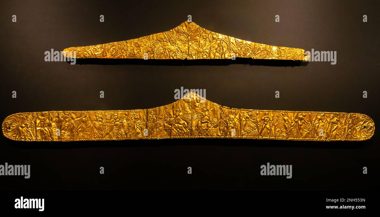 Diadèmes d'or - Grèce antique -4th siècle avant J.-C. Rhodos (ci-dessous) et Datca (Mugla) (ci-dessus). Musée archéologique d'Istanbul Banque D'Images