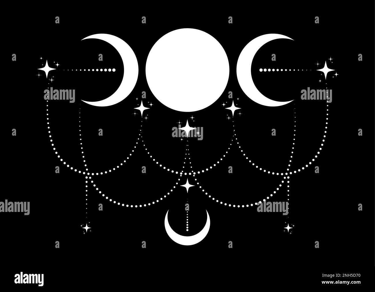 Triple Lune religieuse wiccan signe. Logo Wicca symbole néopaganisme, style boho celtique, tatouage icône Déesse, Déesse de la Lune, Crescent, moitié, Illustration de Vecteur