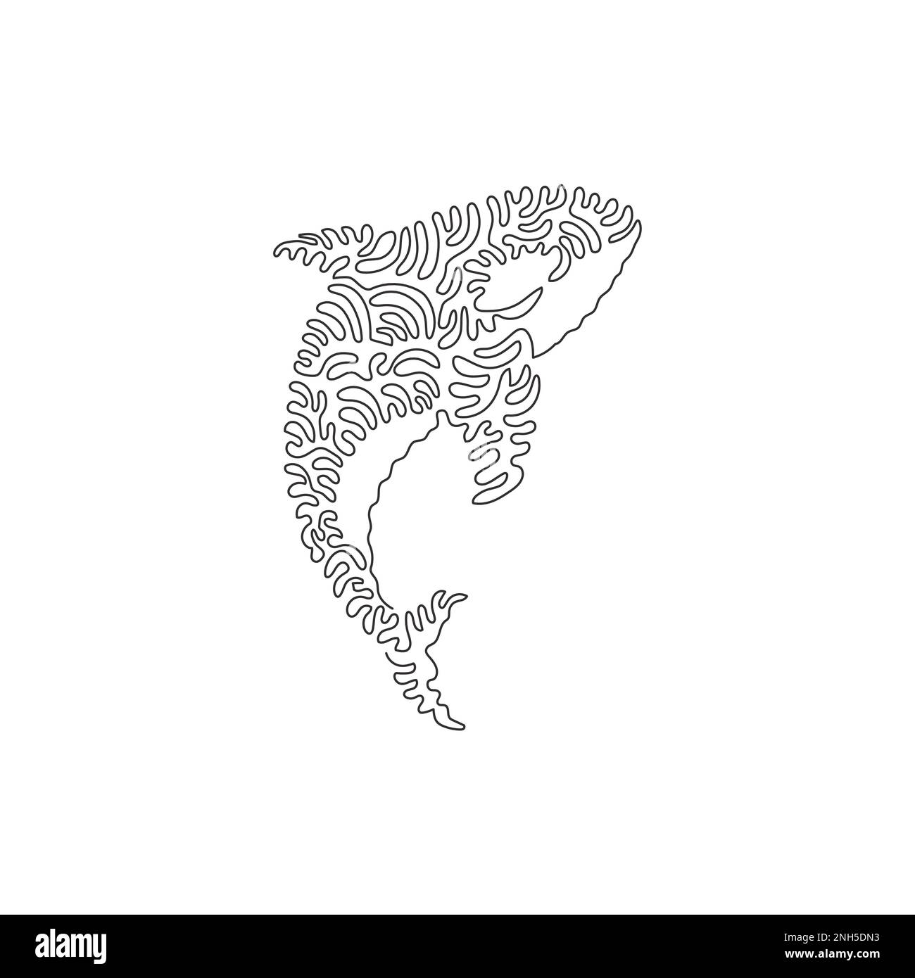 Simple tourbillon ligne continue dessin de nageoires pectorales orques art abstrait Dessin de ligne continue dessin vectoriel style d'illustration de sauvage prédateur Illustration de Vecteur