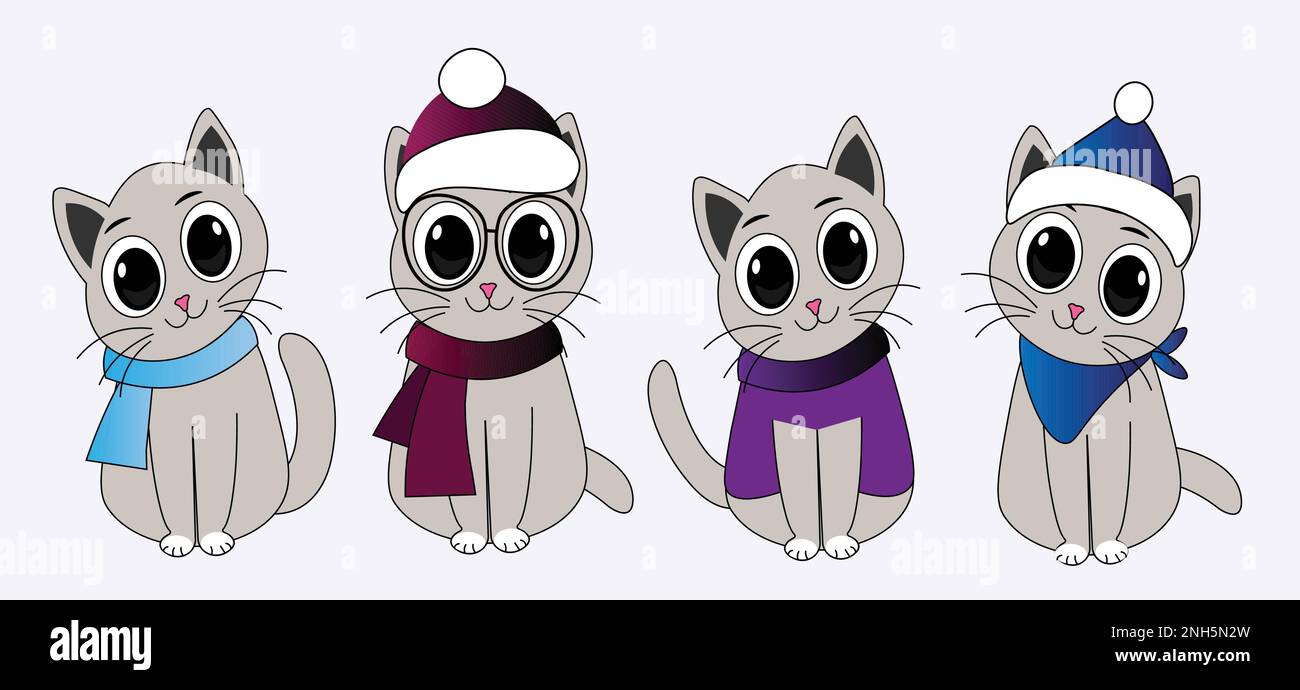 ensemble de chat mignon dans un style différent. Dessiner une bannière vectorielle mignon chat sur blanc pour, carte de vœux, poster, couverture, imprimer, bannière web. Style dessin animé Doodle. Illustration de Vecteur