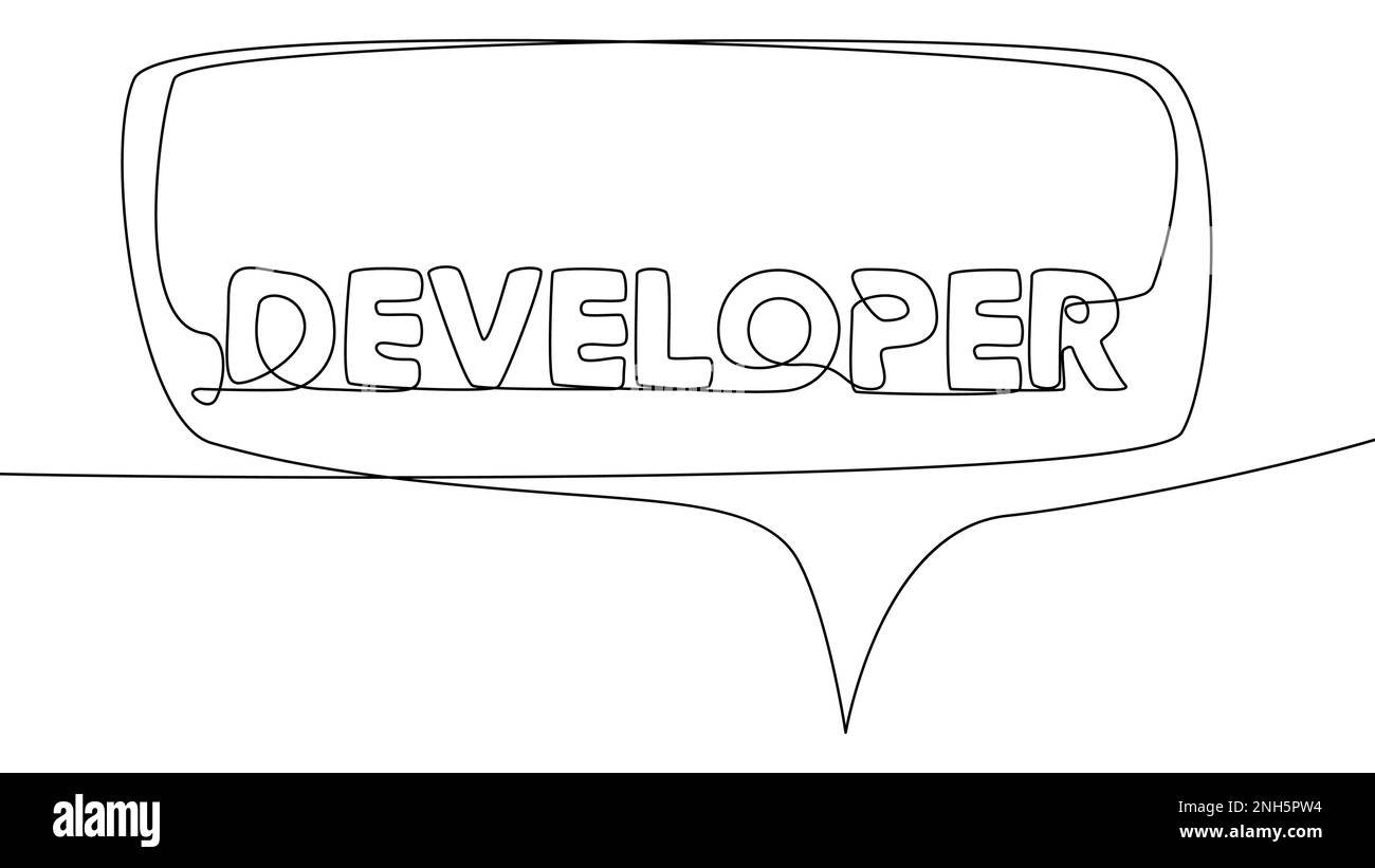 Une ligne continue de bulle vocale avec texte développeur. Concept de vecteur d'illustration à trait fin. Dessin de contour idées créatives. Illustration de Vecteur