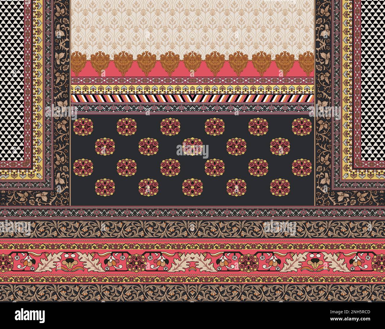 répéter multicolore décoré à la main, dessiné à la main, tracé, dessiné, ornemental sur tout le fond de la base, motif géométrique Banque D'Images