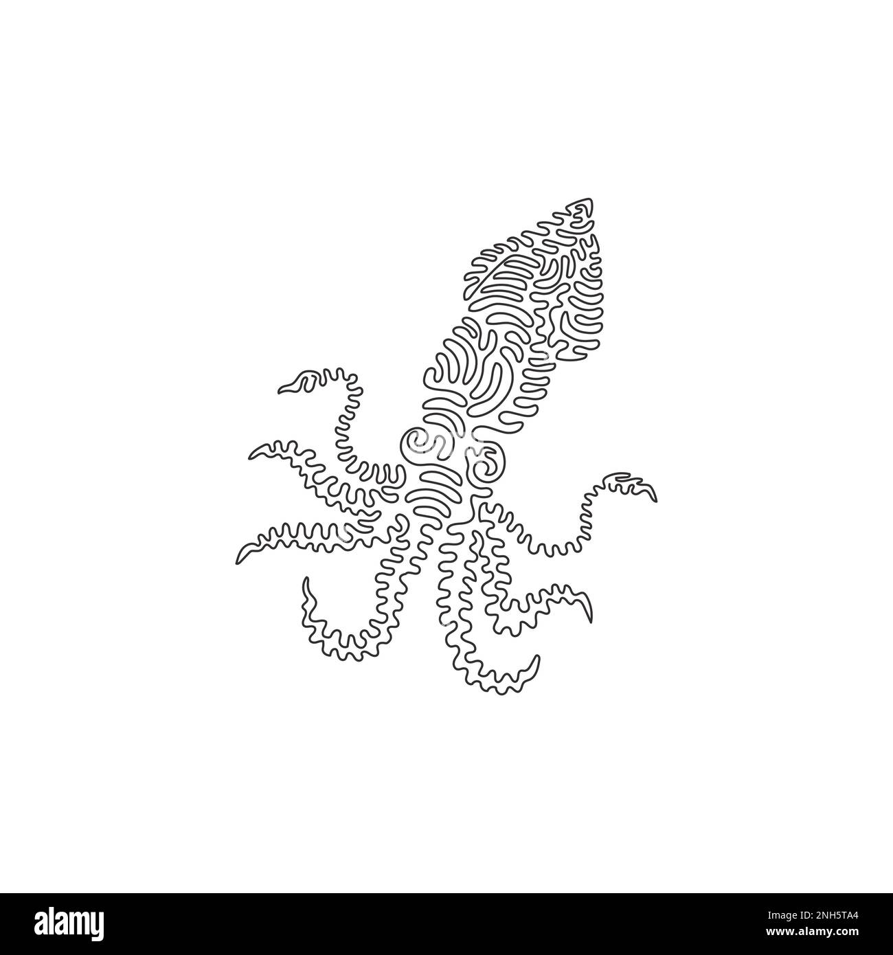 Simple tourbillon ligne continue dessin de beaux squid art abstrait Ligne continue dessin graphique dessin vectoriel style d'illustration d'un mignon squid Illustration de Vecteur