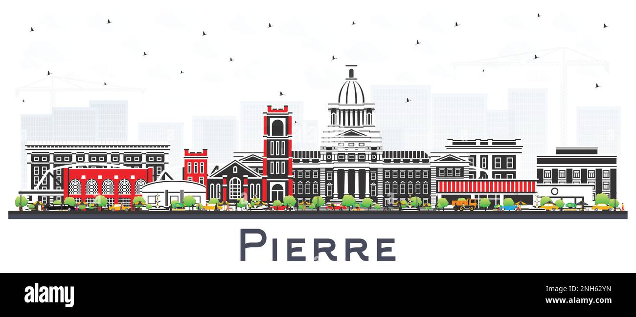 Pierre South Dakota City Skyline avec bâtiments couleur isolés sur blanc. Illustration vectorielle. Pierre USA CityScape avec des monuments. Illustration de Vecteur