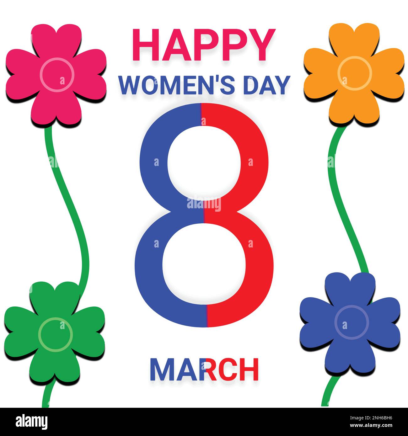 Bonne journée des femmes. 8 mars. Journée internationale de la femme. Les fleurs colorées se façonnent sur fond blanc Illustration de Vecteur