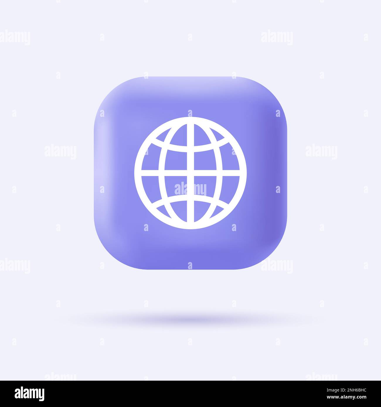 3d icône world wide web. Symbole du navigateur sur le bouton violet réaliste. Logo et pictogramme modernes de l'infographie. Illustration de dessin animé vectoriel Illustration de Vecteur