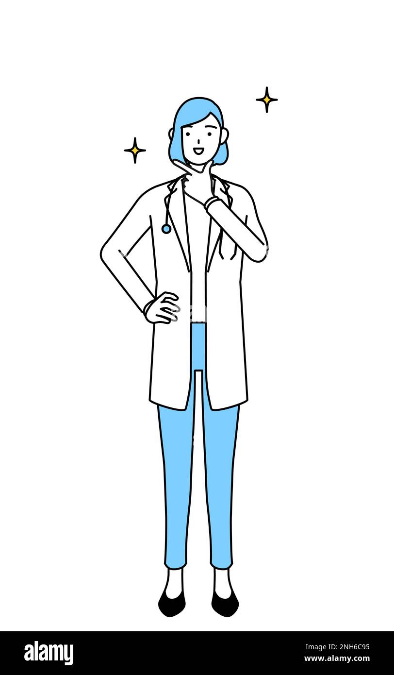 Une femme médecin en manteau blanc dans une posture confiante. Banque D'Images