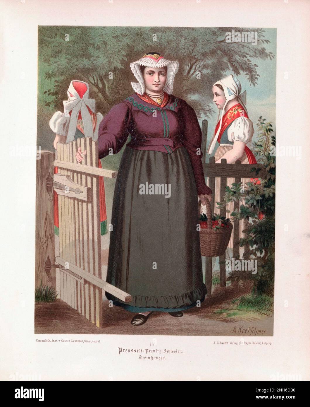 Costume folklorique allemand. Prusse (Preussen). lithographie de 19th-siècle. Banque D'Images