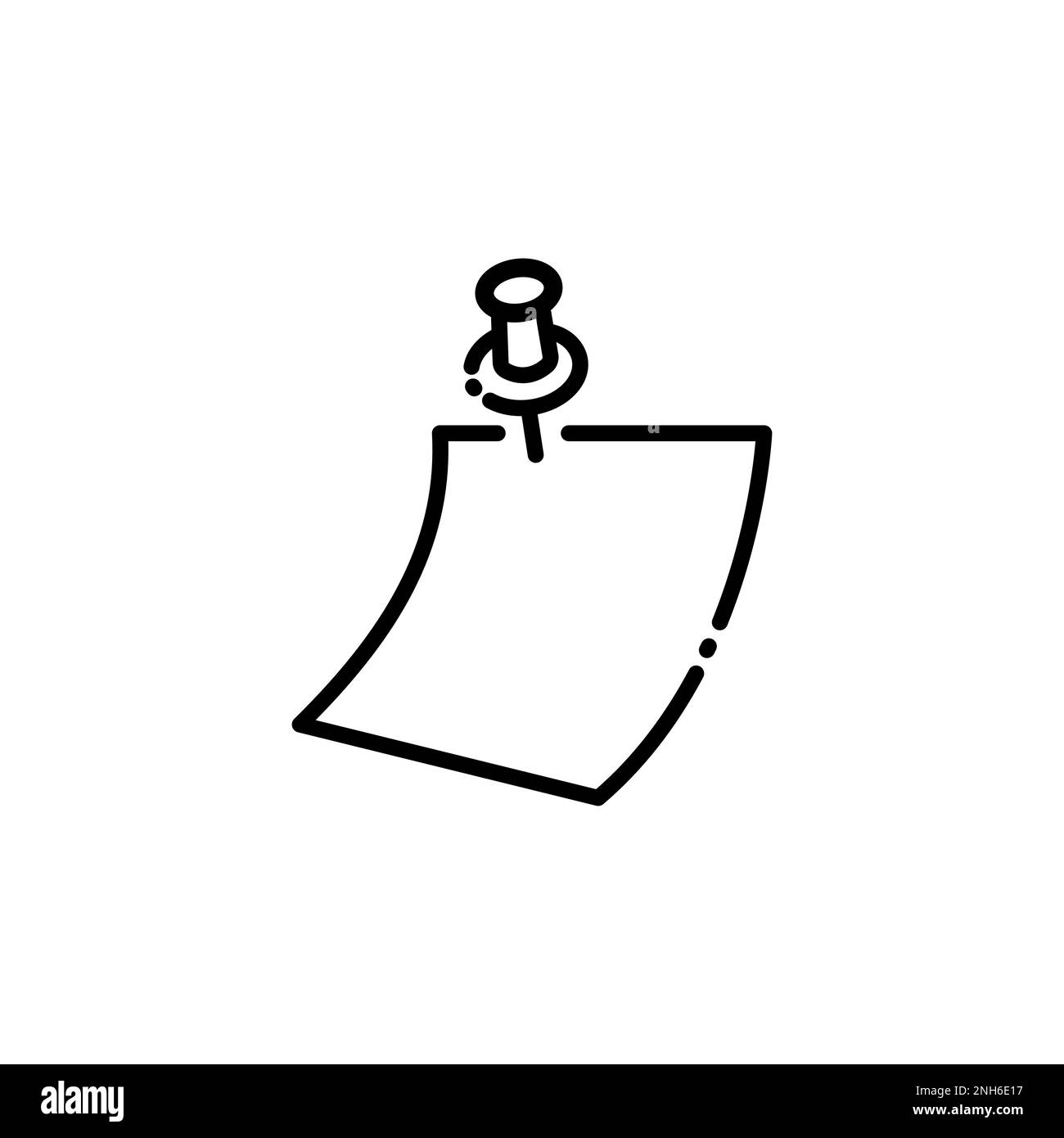 Ligne noire papier de note avec icône de bouton-poussoir épinglé isolée sur fond blanc. Affiche papier mémo. Illustration de Vecteur