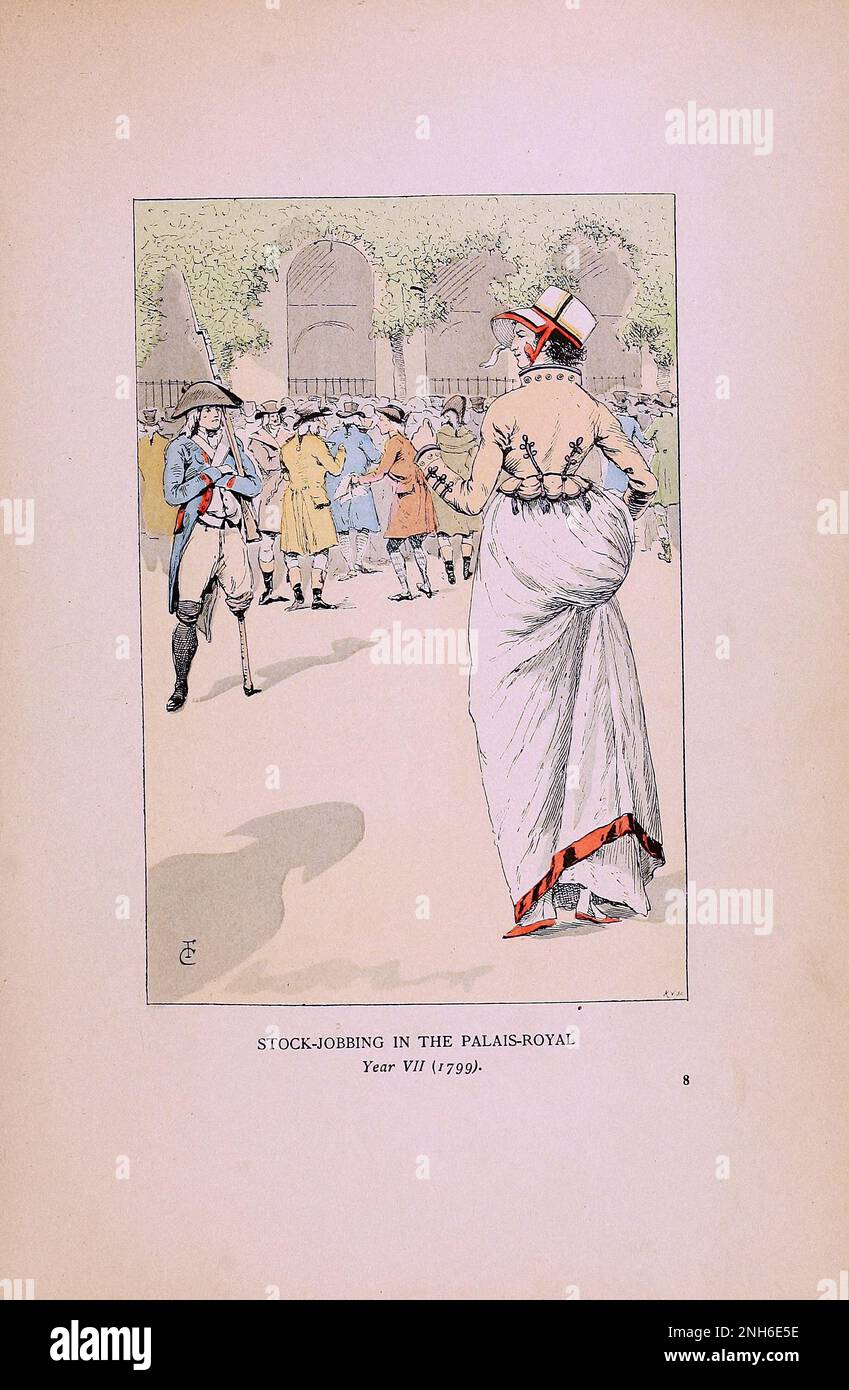 Mode vintage à Paris. Le travail de stock au Palais Royal. 1799. Les différentes phases du goût féminin et de l'esthétique de 1797 à 1897 Banque D'Images